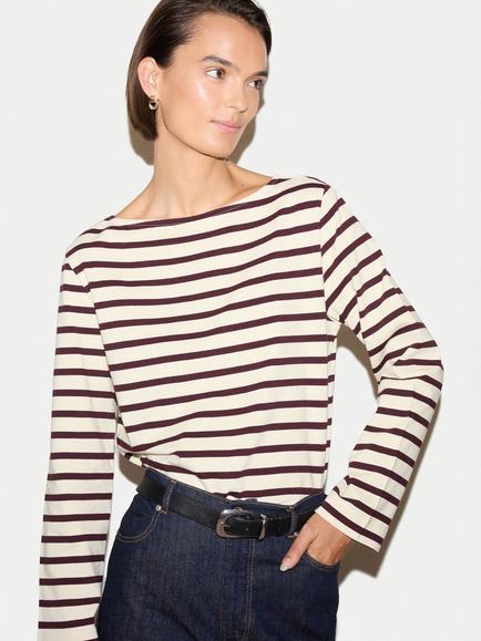 Jigsaw High Neck Striped Top, Burgundy