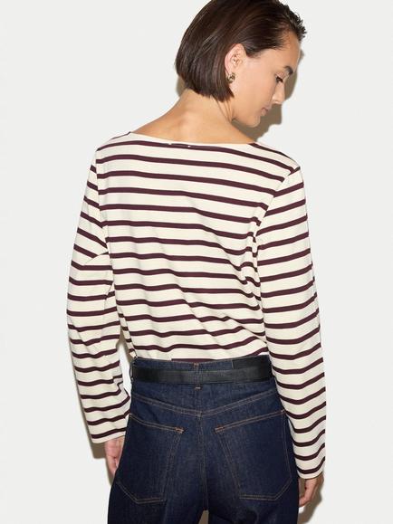 Jigsaw High Neck Striped Top - view 2, Burgundy