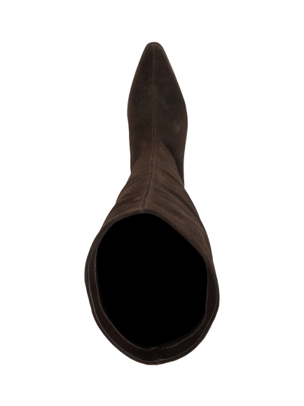 Dune London Tautly Suede Block Heel Knee Boots, Brown - view 2, Brown