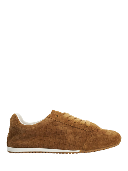 Dune London Elora Woven Suede Slim Runner Trainers, Tan