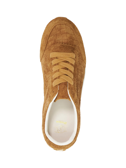 Dune London Elora Woven Suede Slim Runner Trainers - view 2, Tan