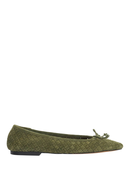 Dune London Heat Woven Suede Bow Detail Ballet Pumps, Green