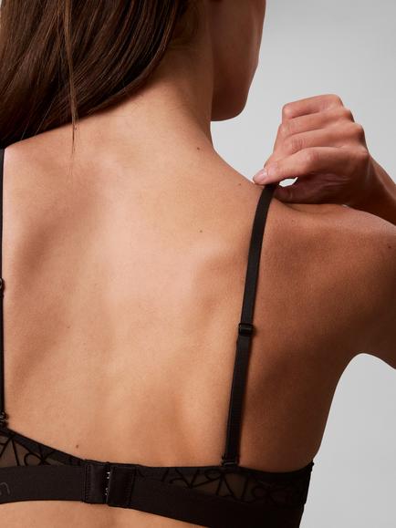 Calvin Klein Emblem Flocked Mesh Lightly Lined Demi Bra, Black - view 2, Black