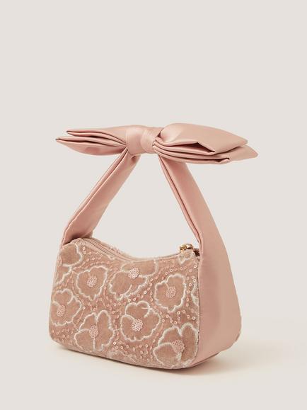 Monsoon Kids' Embroidered Velvet Bag, Pale Pink - view 2, Pale Pink