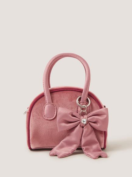 Monsoon Kids' Lucy Velvet Bow Charm Bag, Pink, Pink