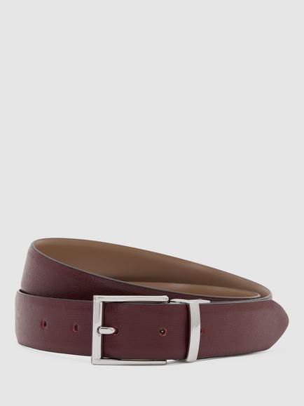 Reiss Ricky Leather Belt, Bordeaux/Stone, Bordeaux/Stone