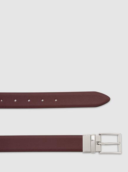 Reiss Ricky Leather Belt, Bordeaux/Stone - view 2, Bordeaux/Stone