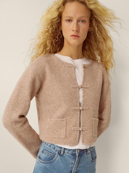 Monsoon Neve Knot Button Down Cardigan, Natural, Natural