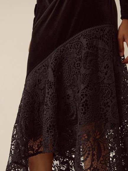 Monsoon Beatrix Velvet Lace Long Sleeve Midi Dress, Black - view 2, Black