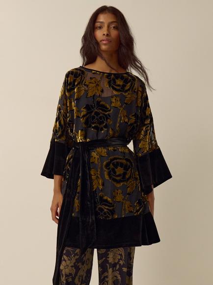 Monsoon Octavia Metallic Burnout Floral Tunic Dress, Gold, Gold
