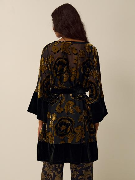 Monsoon Octavia Metallic Burnout Floral Tunic Dress, Gold - view 2, Gold