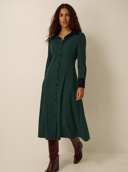Monsoon Saba Corduroy Shirt Dress, Dark Green, Dark Green