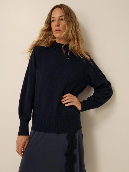 Monsoon Suzy Knitted Lace Satin Midi Dress, Navy, Navy