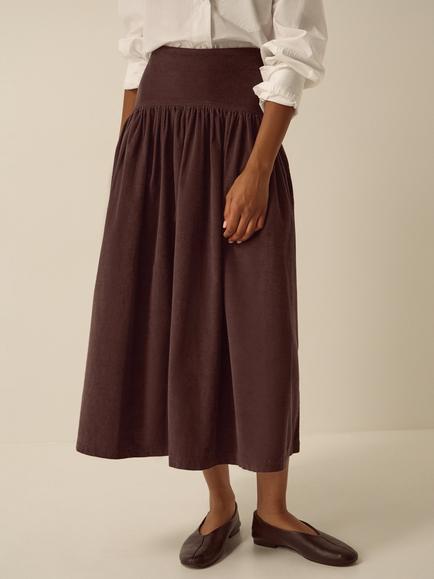 Monsoon Jenny Corduroy A-line Midi Skirt, Chocolate - view 2, Chocolate