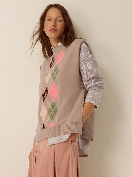 Monsoon Ariana Argyle Tank Top, Mink, Mink