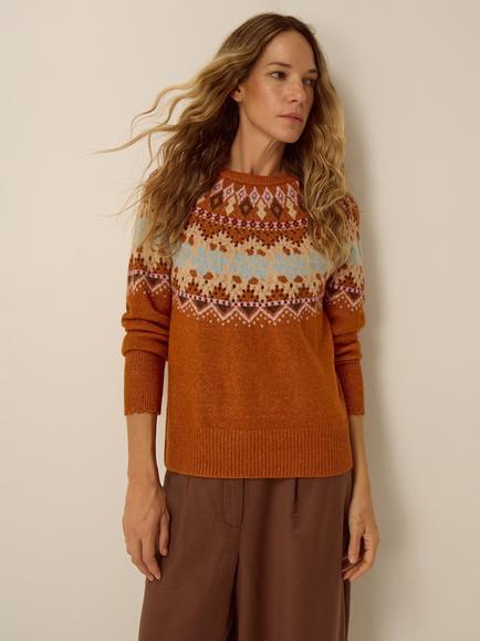 Monsoon Frey Fairisle Jumper, Rust, Rust