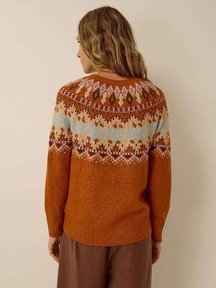 Monsoon Frey Fairisle Jumper, Rust - view 2, Rust