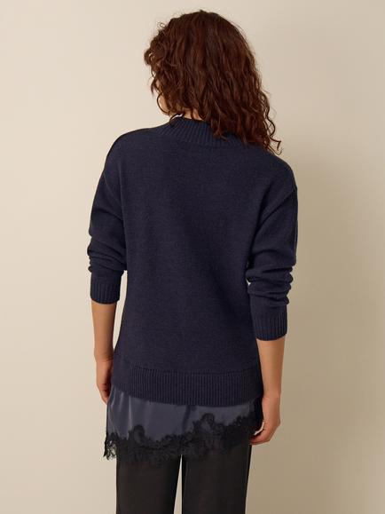 Monsoon Lilah Lace Trim Jumper, Navy - view 2, Navy