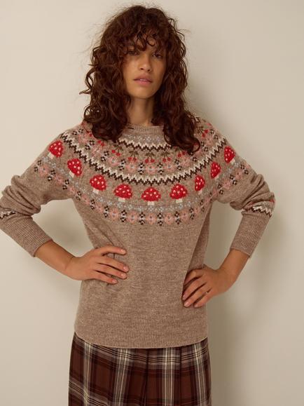 Monsoon Mia Mushroom Fairisle Jumper, Mink, Mink
