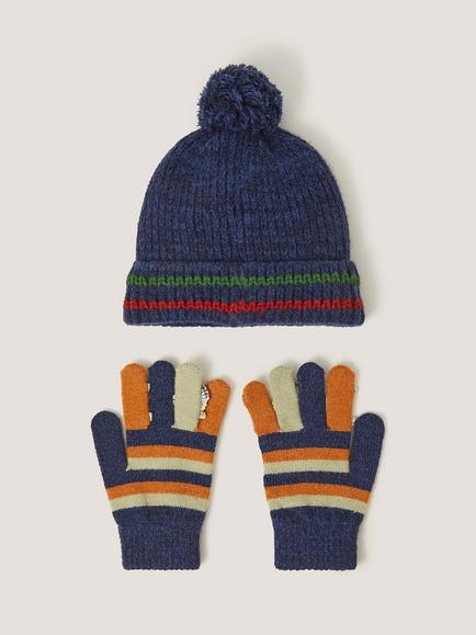 Monsoon Kids' Dinosaur Hat and Gloves Set, Navy - view 2, Navy