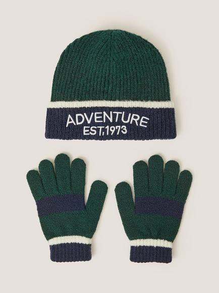 Monsoon Kids' Beanie Hat and Gloves Set, Green, Green
