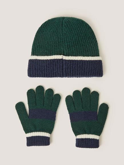 Monsoon Kids' Beanie Hat and Gloves Set, Green - view 2, Green