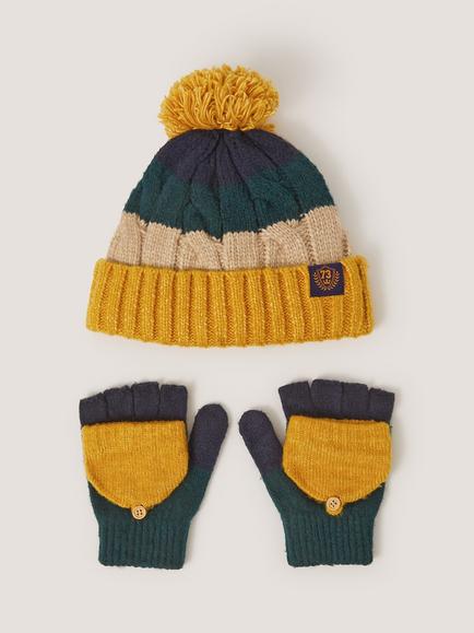 Monsoon Kids' Colour Block Hat and Fingerless Gloves Set, Multi, Multi