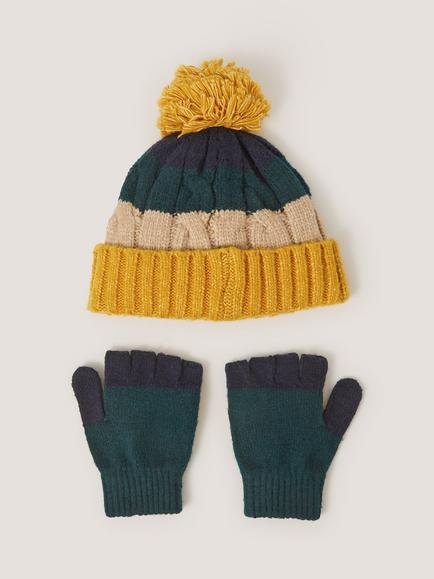 Monsoon Kids' Colour Block Hat and Fingerless Gloves Set, Multi - view 2, Multi