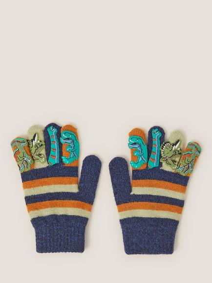 Monsoon Kids' Knitted Dinosaur Gloves, Navy, Navy