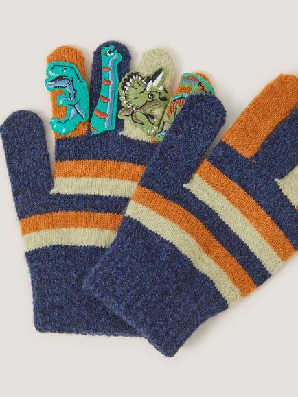 Monsoon Kids' Knitted Dinosaur Gloves, Navy - view 2, Navy