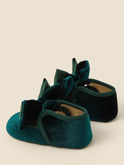 Monsoon Baby Bow Velvet Booties & Headband Set, Green - view 2, Green