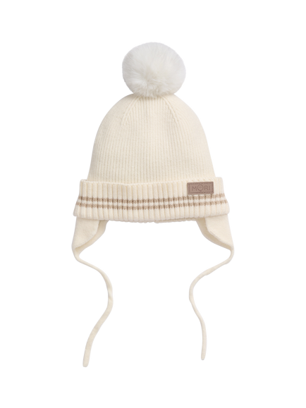 MORI Kids' Knitted Pom-Pom Beanie Hat, Ecru, Ecru