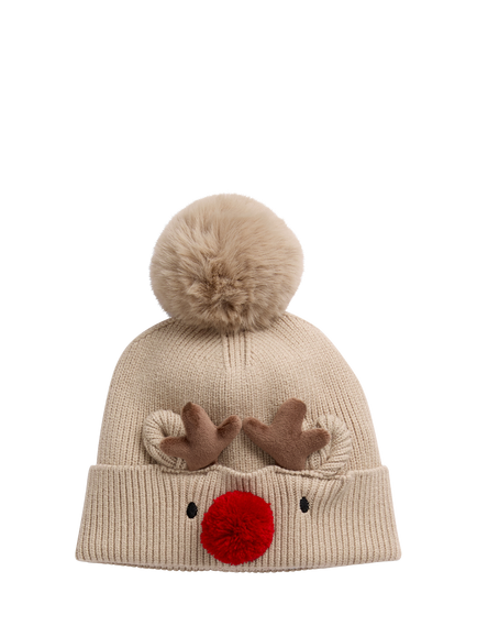 MORI Kids' Reindeer Beanie Hat, Sand, Sand