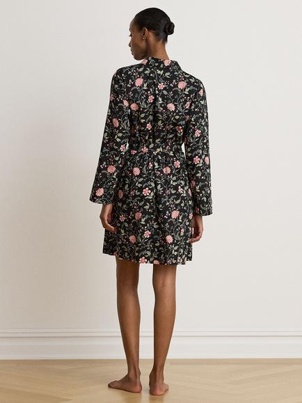 Lauren Ralph Lauren Floral Cotton Blend Kimono Dressing Gown, 075 Black Floral - view 2, 075 Black Floral