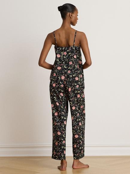 Lauren Ralph Lauren Floral Camisole Long Cotton Blend Pyjama Set, 075 Black Floral - view 2, 075 Black Floral