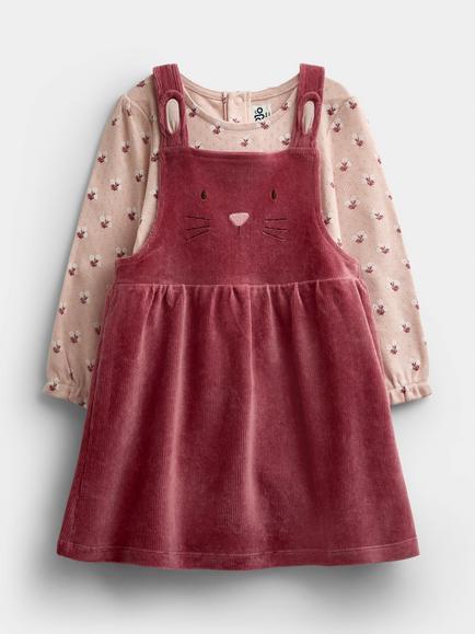JoJo Maman Bébé Baby Bunny Velour Dress and Bodysuit Set, Pink, Pink