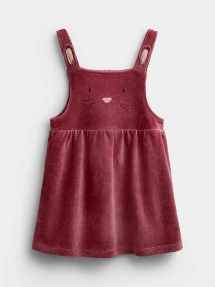 JoJo Maman Bébé Baby Bunny Velour Dress and Bodysuit Set, Pink - view 2, Pink