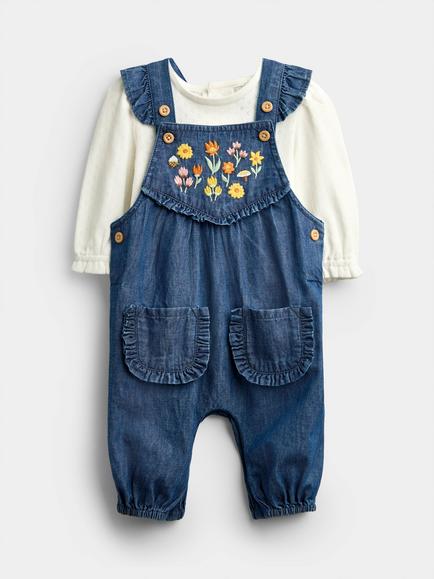 JoJo Maman Bébé Baby Chambray Dungaree Set, Blue, Blue