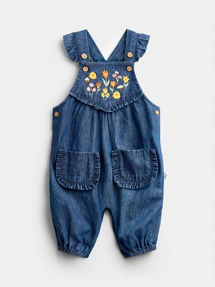 JoJo Maman Bébé Baby Chambray Dungaree Set, Blue - view 2, Blue
