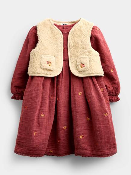 JoJo Maman Bébé Baby Cheesecloth Dress and Gilet Set, Light Brown, Light Brown