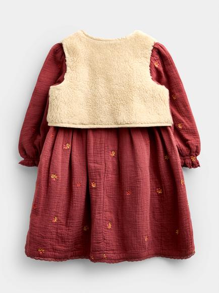 JoJo Maman Bébé Baby Cheesecloth Dress and Gilet Set, Light Brown - view 2, Light Brown