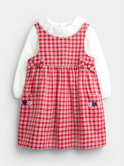 JoJo Maman Bébé Baby Check Pinafore Dress Set, Bright Red, Bright Red