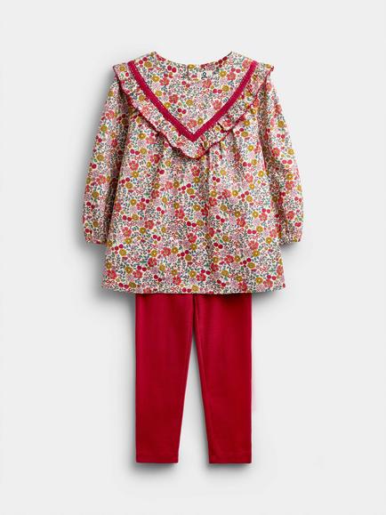 JoJo Maman Bébé Baby Cotton Cherry Floral Top & Leggings Set, Burgundy Red, Burgundy Red