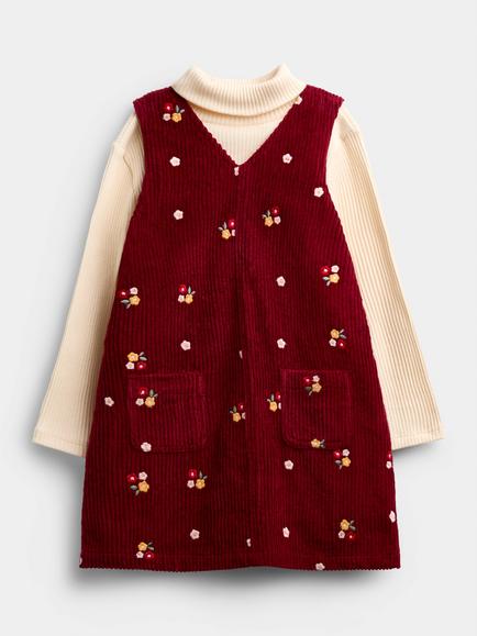 JoJo Maman Bébé Baby Corduroy Pinafore Dress Set, Dark Red, Dark Red