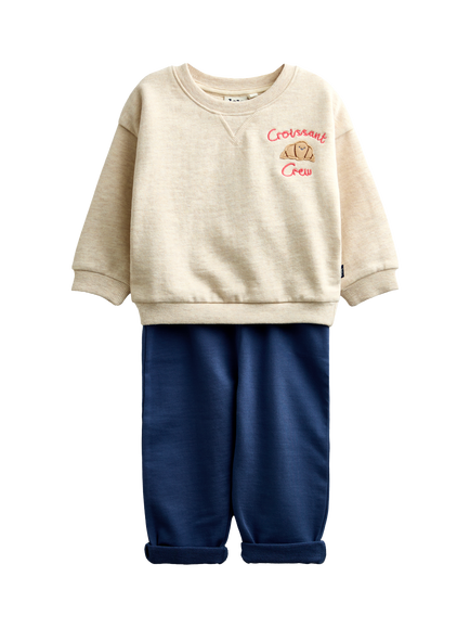 JoJo Maman Bébé Baby Croissant Club Sweatshirt & Joggers Set, Oatmeal Marl, Oatmeal Marl