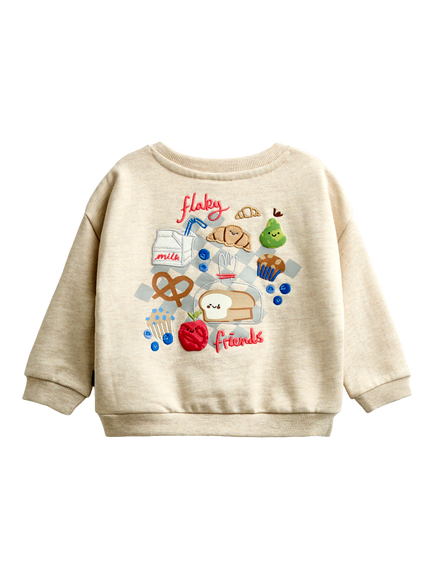 JoJo Maman Bébé Baby Croissant Club Sweatshirt & Joggers Set, Oatmeal Marl - view 2, Oatmeal Marl