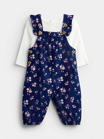 JoJo Maman Bébé Baby Corduroy Dungaree and Bodysuit Set, Mid Blue, Mid Blue