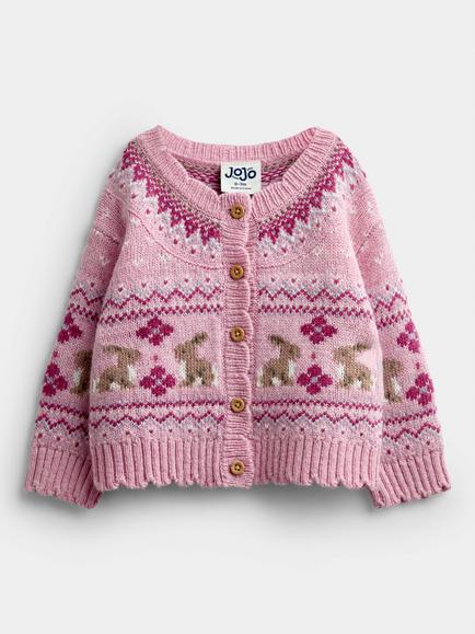 JoJo Maman Bébé Baby Bunny Knit Cardigan, Pink, Pink