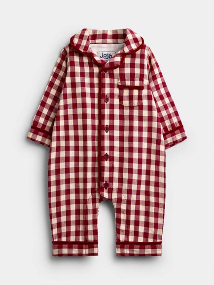 JoJo Maman Bébé Baby Gingham Christmas Pyjama Bodysuit, Bright Red, Bright Red