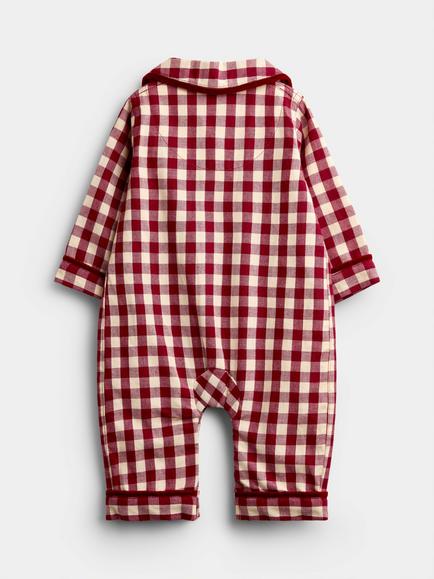 JoJo Maman Bébé Baby Gingham Christmas Pyjama Bodysuit, Bright Red - view 2, Bright Red